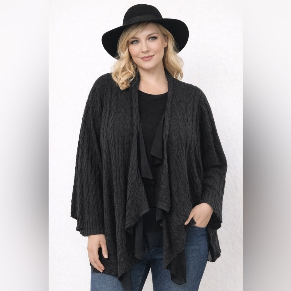 Suzanne Betro Charcoal Open Front Cardigan Size 2X